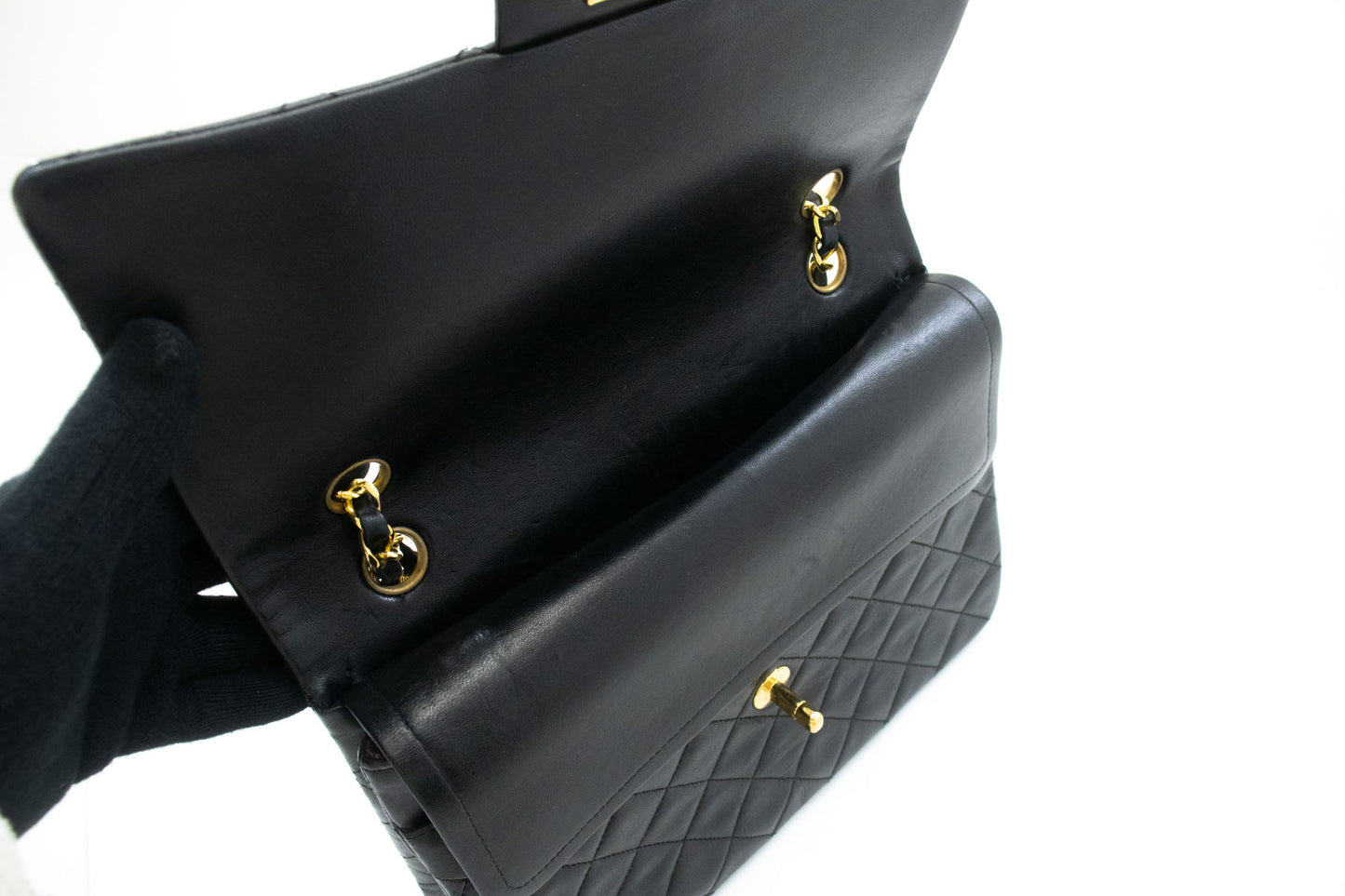 CHANEL Classic Double Flap Square Chain Schultertasche Schwarz Lamm ad7 hannari-shop