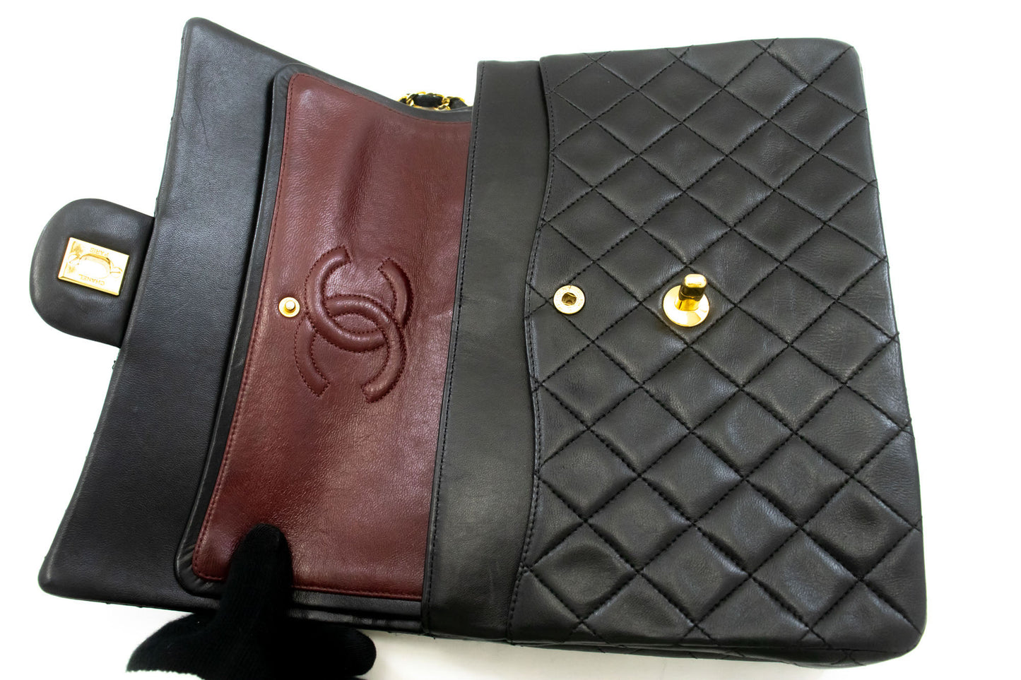 CHANEL Classic Double Flap Square Chain Schultertasche Schwarz Lamm ad7 hannari-shop