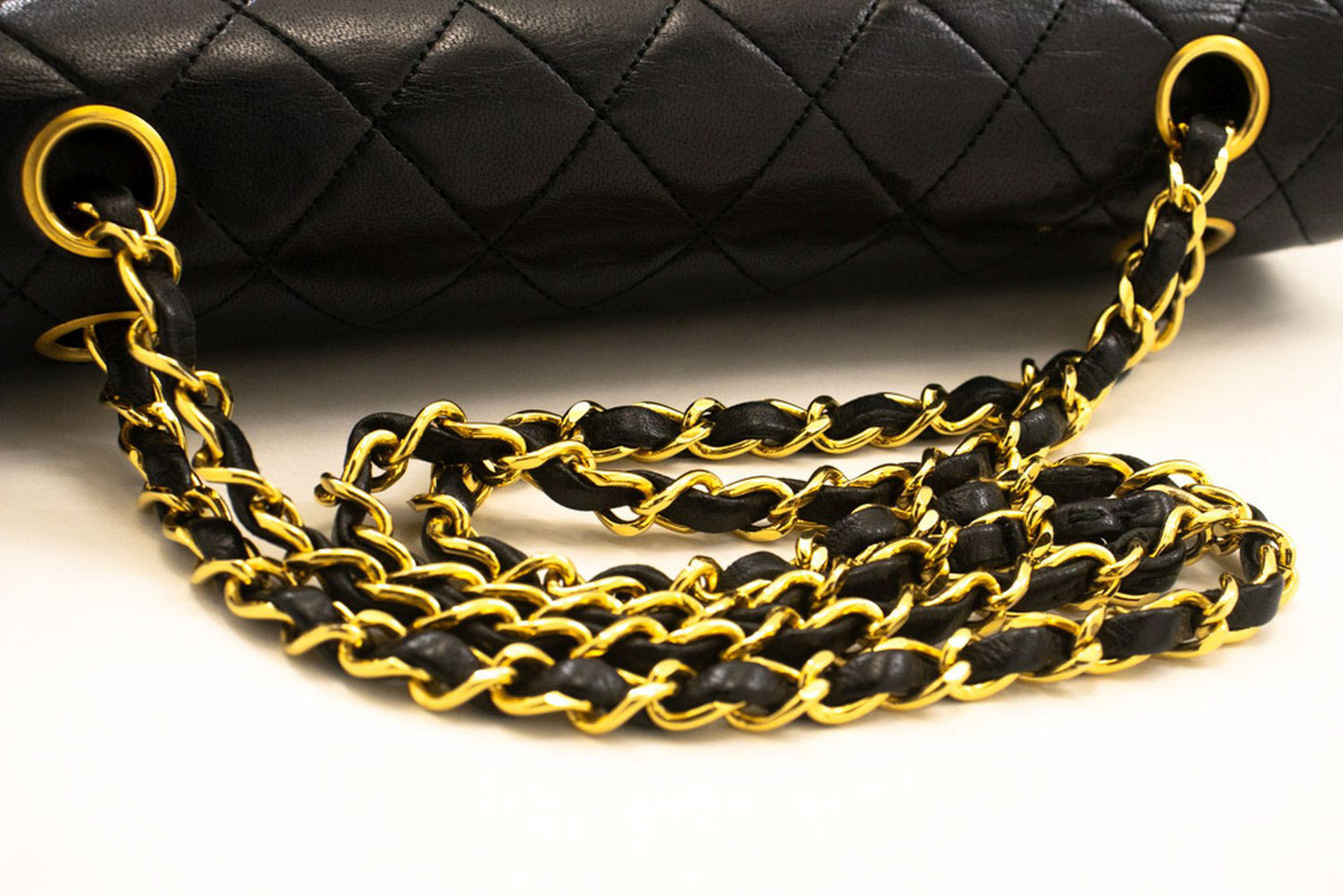 CHANEL Classic Double Flap 10" Kettenschultertasche Schwarz Lammleder ad8 hannari-shop