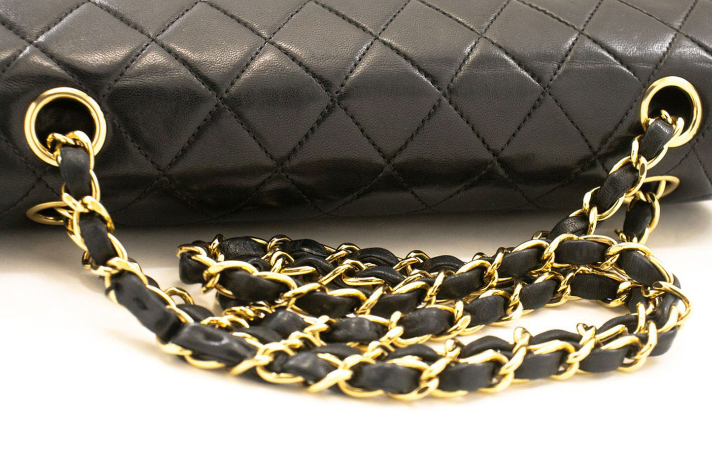 CHANEL Classic Double Flap 10" Kettenschultertasche Schwarz Lammleder ac9 hannari-shop