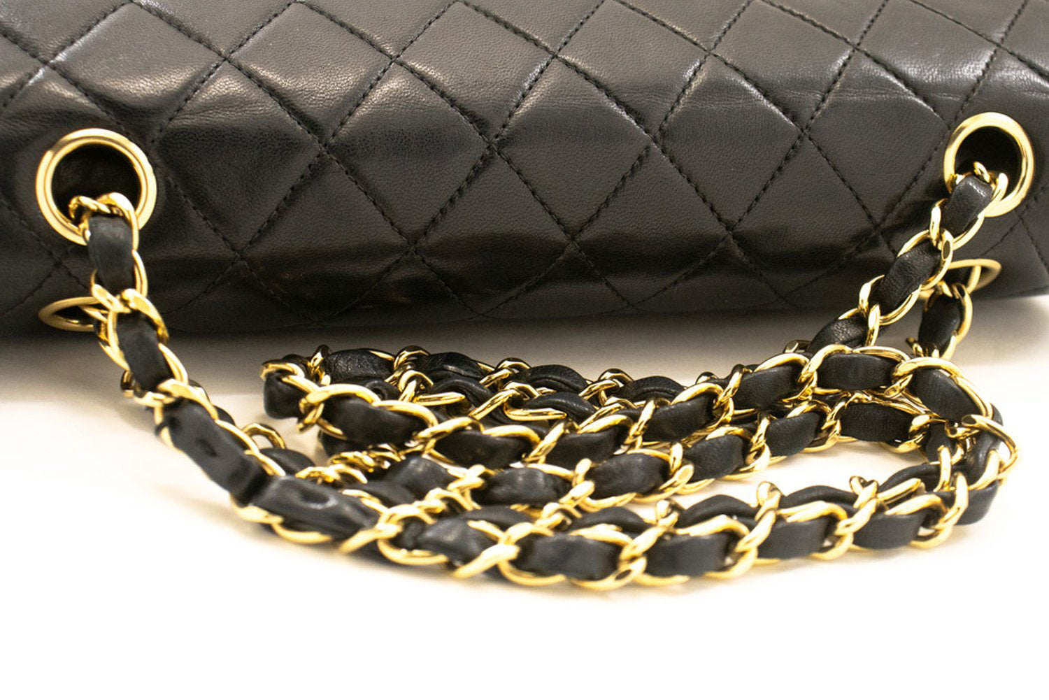 CHANEL Classic Double Flap 10" Kettenschultertasche Schwarz Lammleder ac9 hannari-shop