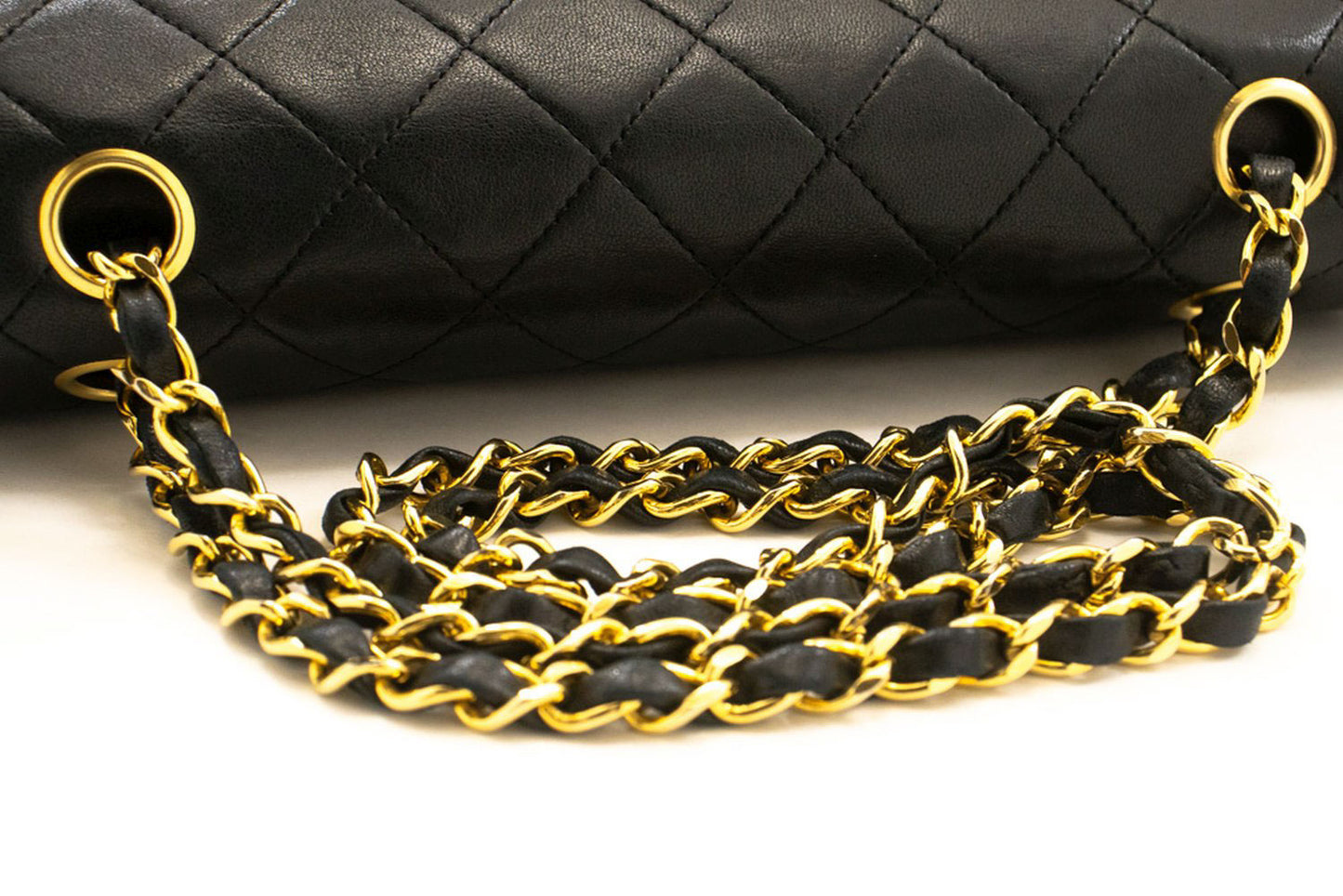 CHANEL Classic Double Flap Square Chain Schultertasche Schwarz Lamm ad1 hannari-shop