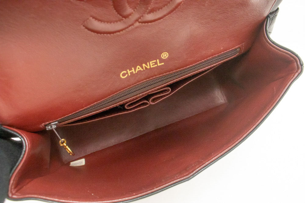 CHANEL Classic Double Flap Square Chain Schultertasche Schwarz Lamm ad1 hannari-shop