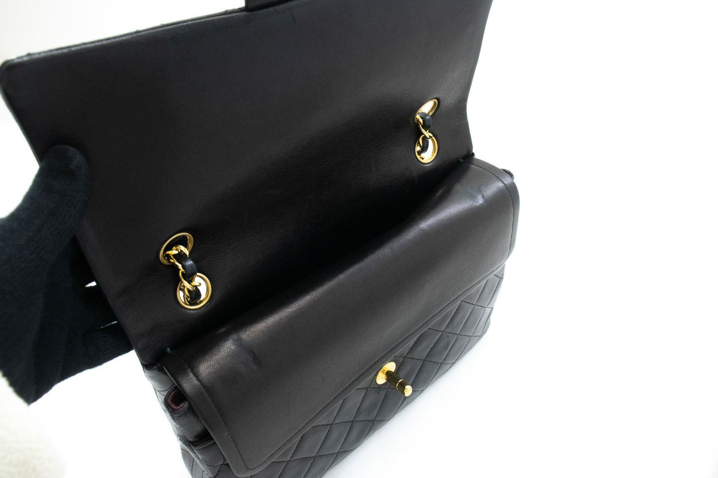 CHANEL Classic Double Flap Square Chain Schultertasche Schwarz Lamm ad1 hannari-shop