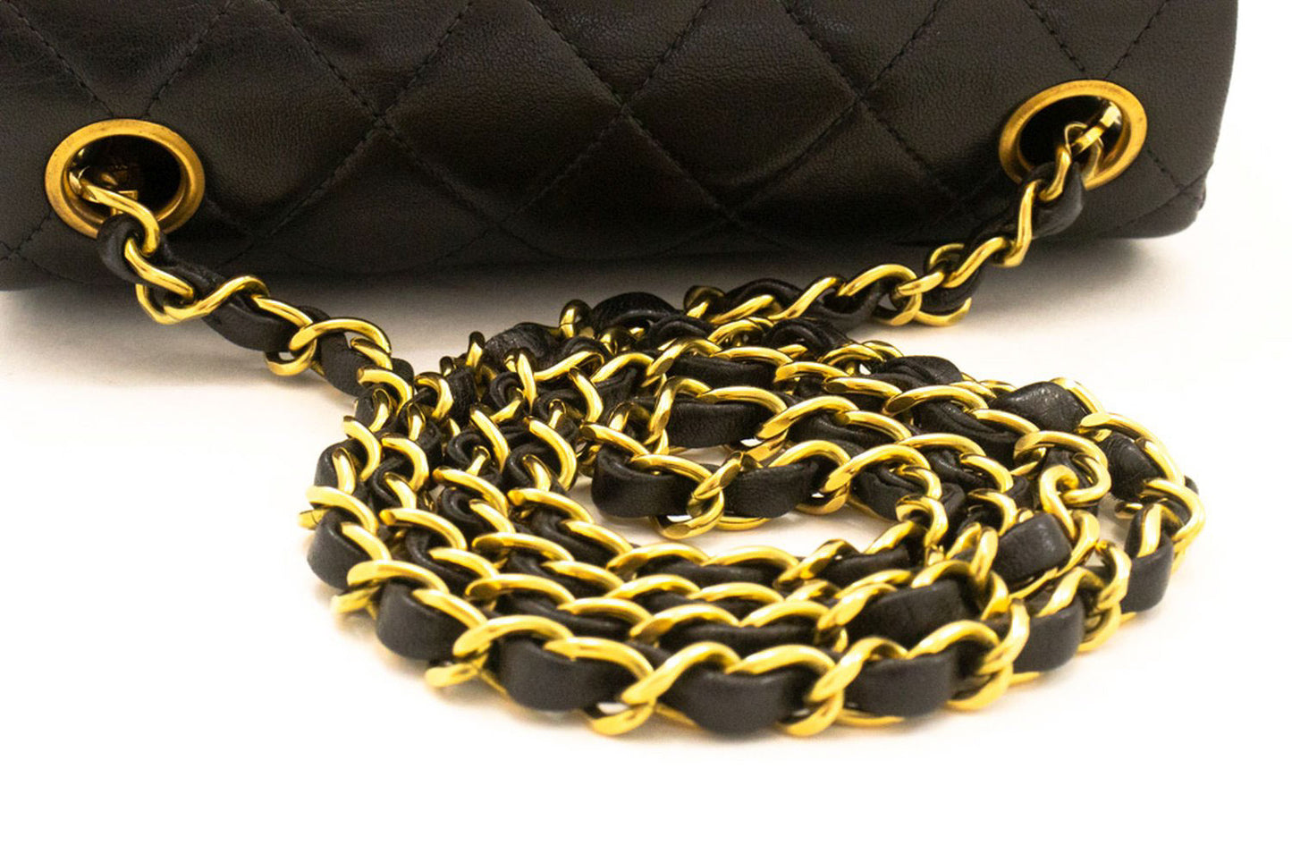 CHANEL Mini Square Small Chain Shoulder Bag Crossbody Black Lamb af1 hannari-shop