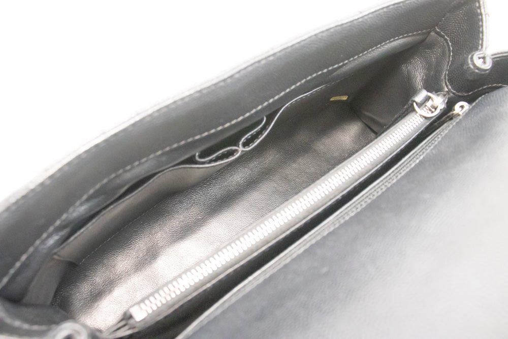 CHANEL 2-Wege-Handtasche mit Henkel, Schultertasche, schwarzes Kaviarleder, L52