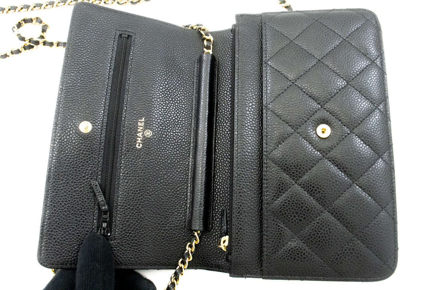 CHANEL Grained Calfskin Wallet On Chain WOC Black Shoulder Bag af8 hannari-shop