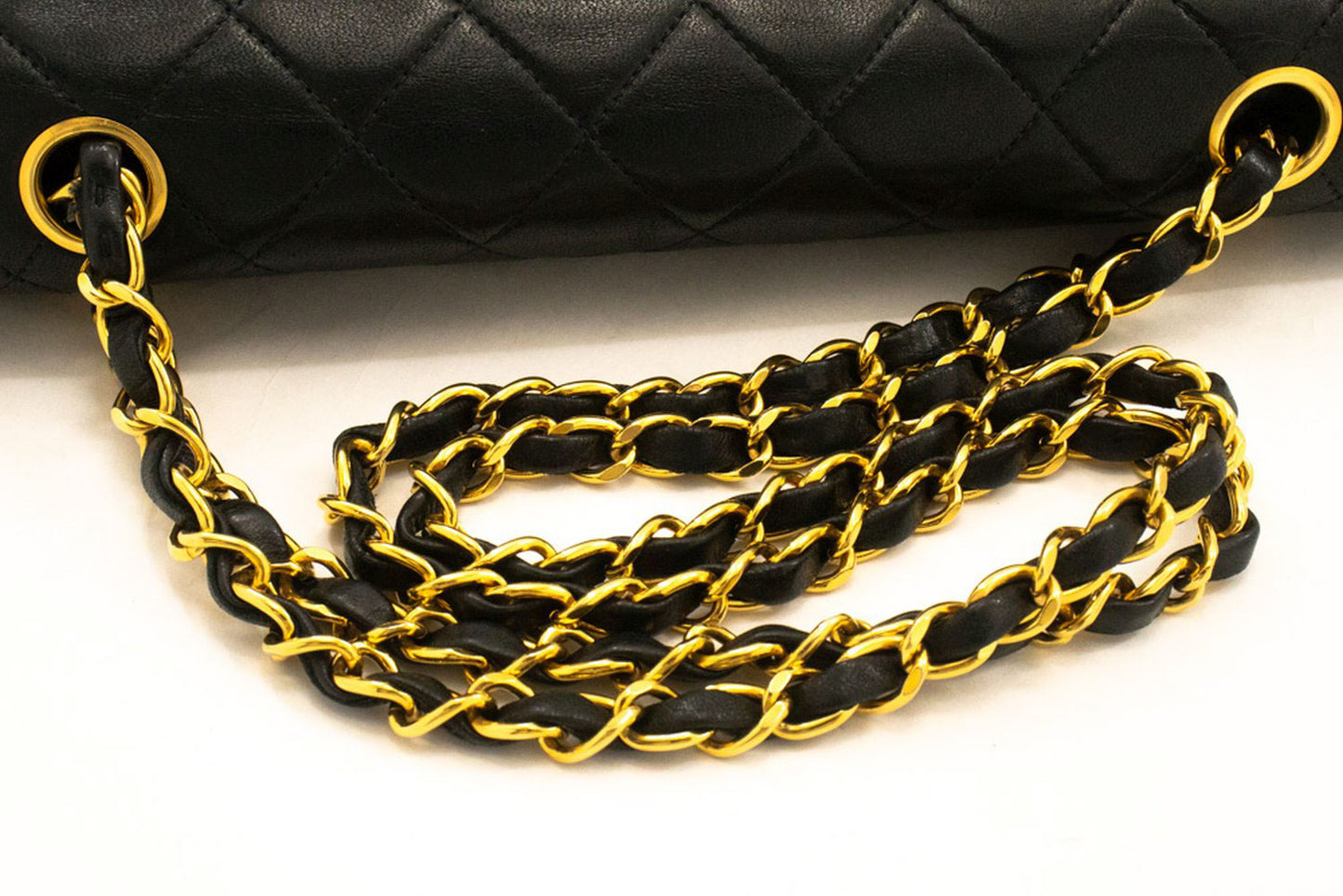 CHANEL Classic Double Flap 10" Schultertasche mit Kette, Schwarz, Lammleder ag1 hannari-shop