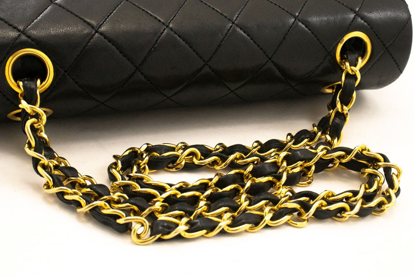 CHANEL Classic Double Flap 9" Chain Schultertasche Schwarz Lammleder ag6 hannari-shop
