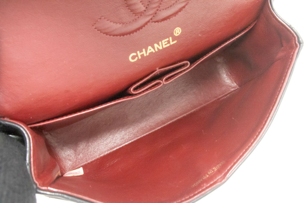 CHANEL Classic Double Flap 9" Chain Schultertasche Schwarz Lammleder ag6 hannari-shop