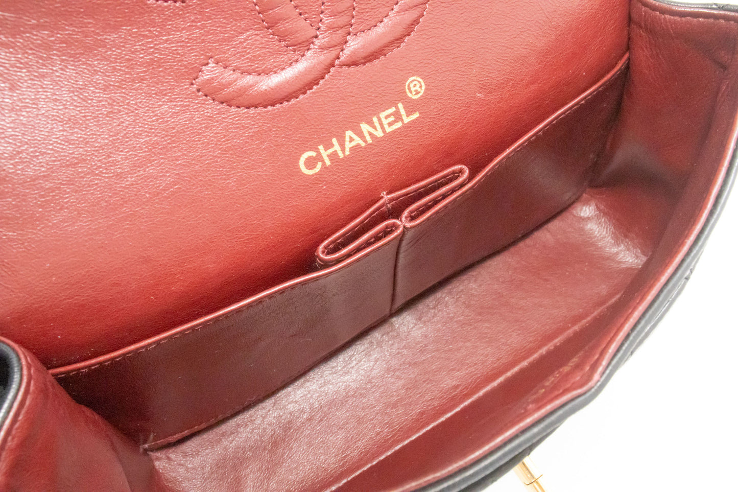 CHANEL Classic Double Flap 9" Chain Schultertasche Schwarz Lammleder ag6 hannari-shop