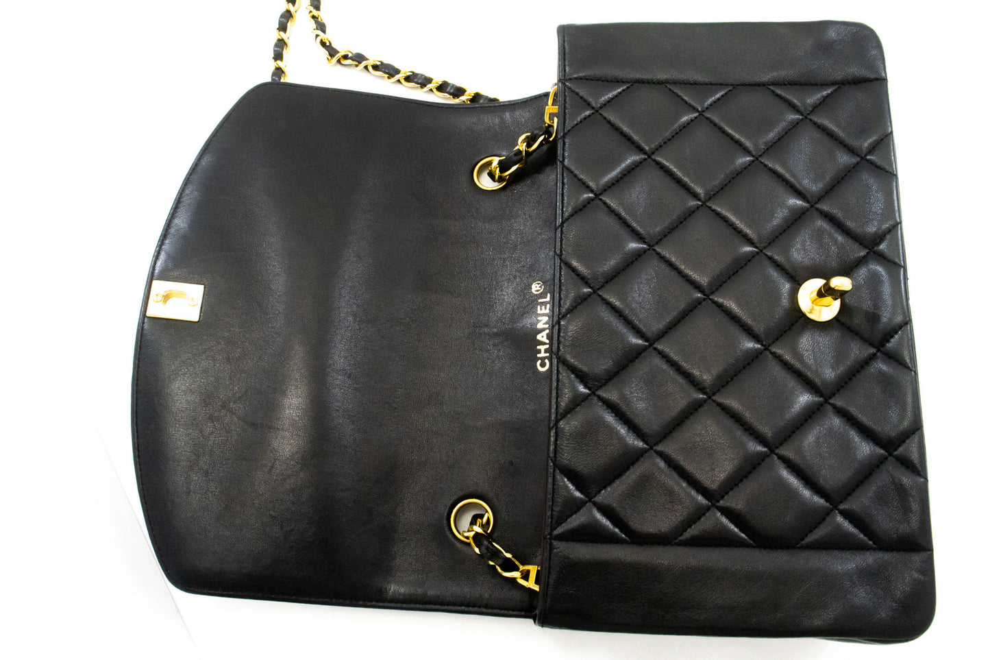 CHANEL Diana Flap Chain Schultertasche Schwarz Stepp Lammleder Geldbörse ah1 hannari-shop