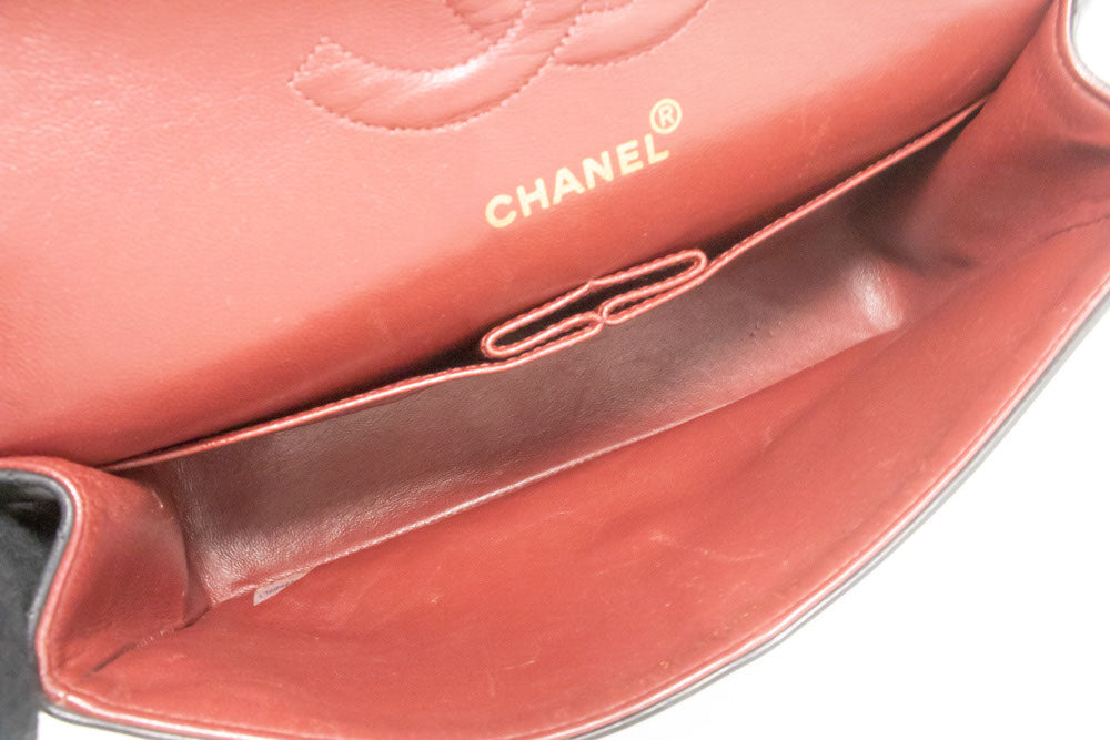 CHANEL Classic Double Flap 10" Chain Shoulder Bag Black Lambskin ag5 hannari-shop