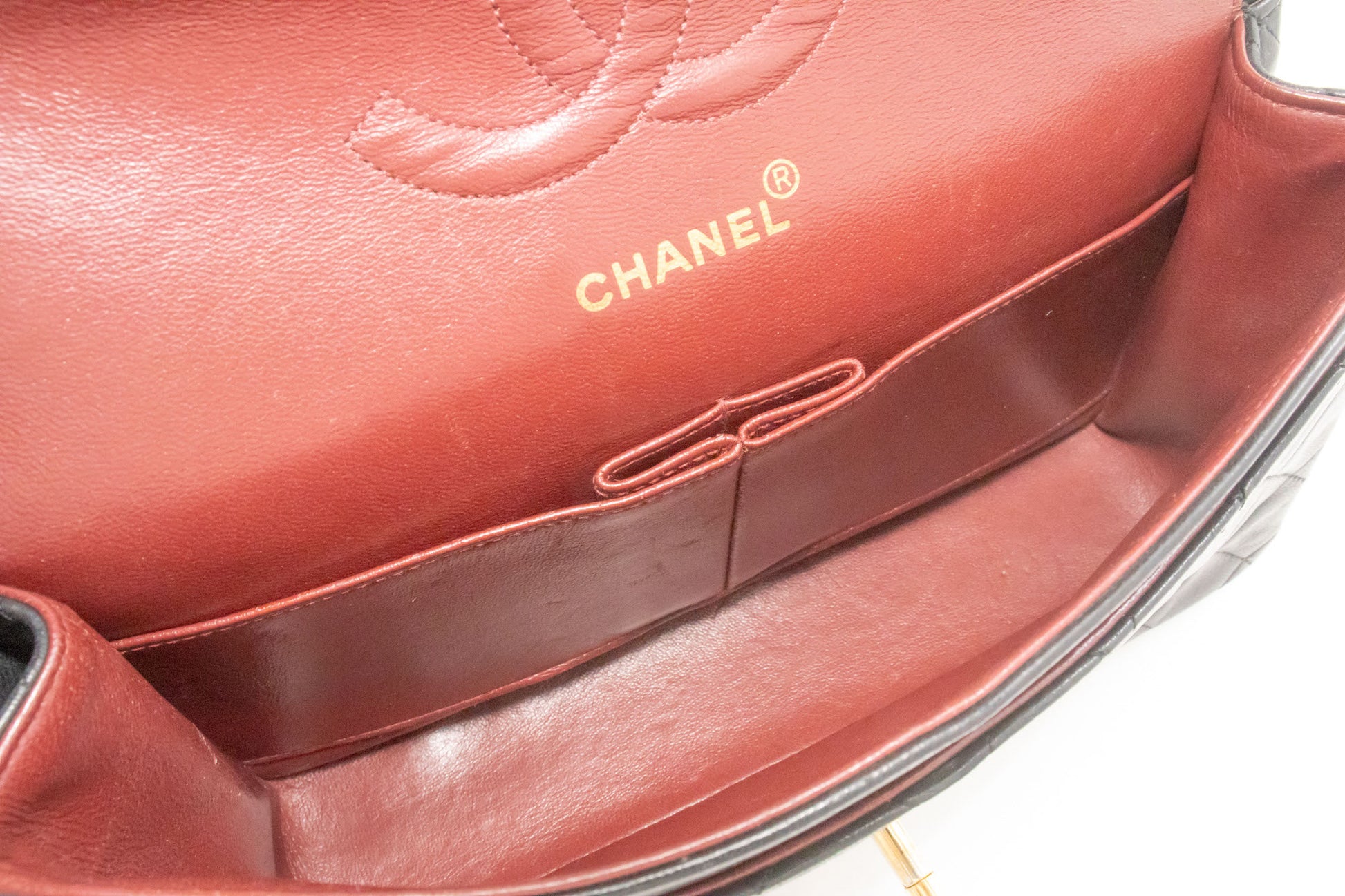 CHANEL Classic Double Flap 10" Chain Shoulder Bag Black Lambskin ag5 hannari-shop
