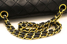 CHANEL Classic Double Flap 9" Chain Shoulder Bag Black Lambskin p46 hannari-shop