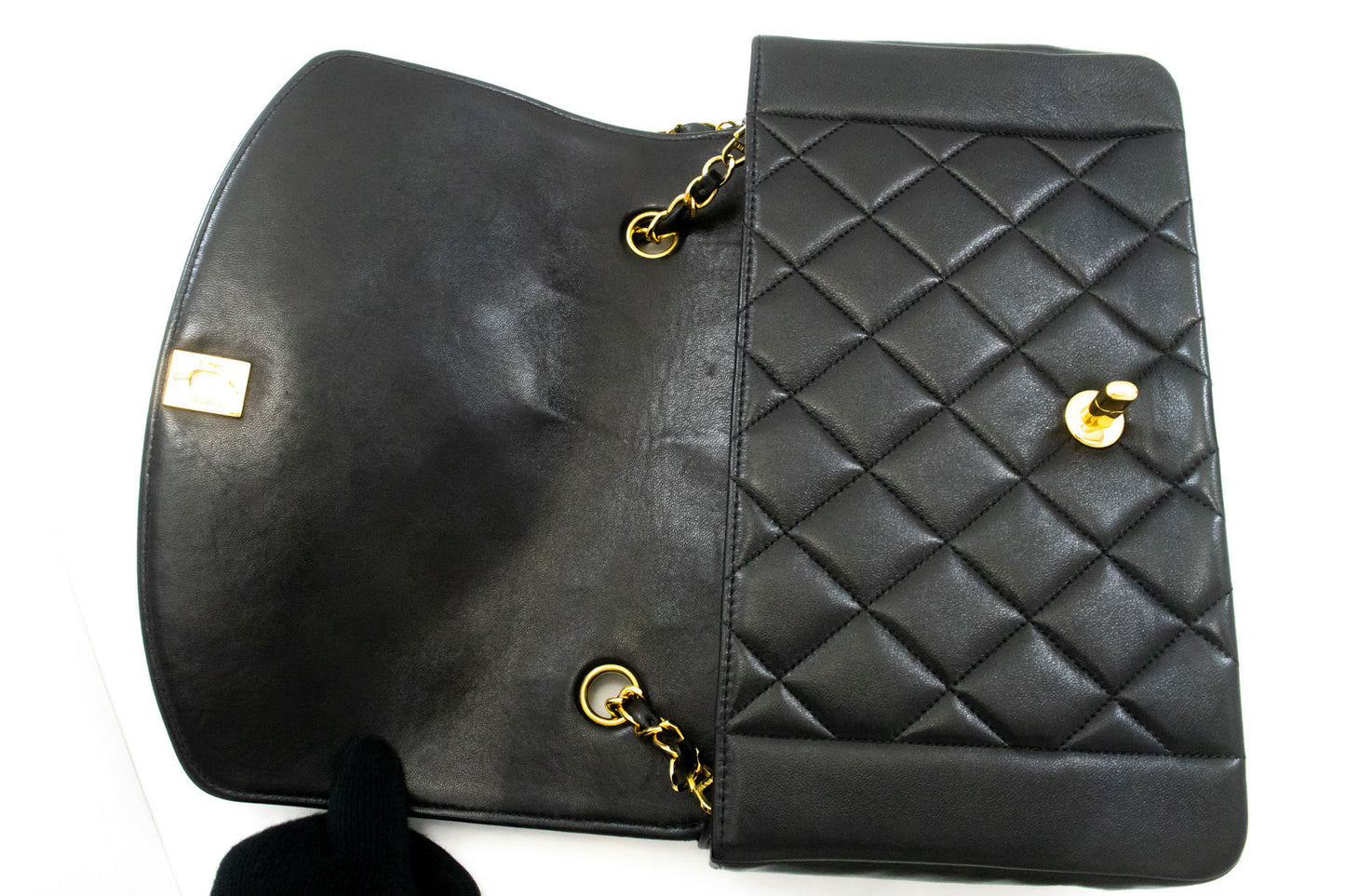 CHANEL Diana Flap Chain Shoulder Bag Black Quilted Lambskin Purse ah2 hannari-shop