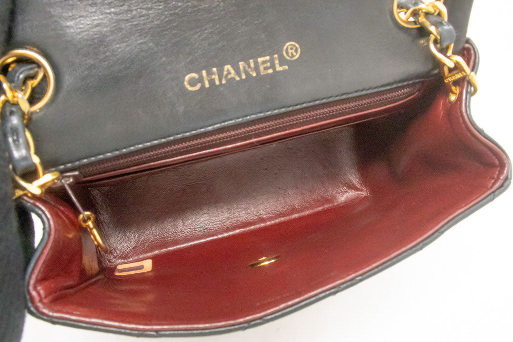 CHANEL Mini Square Small Chain Shoulder Bag Crossbody Black Lamb ag9 hannari-shop