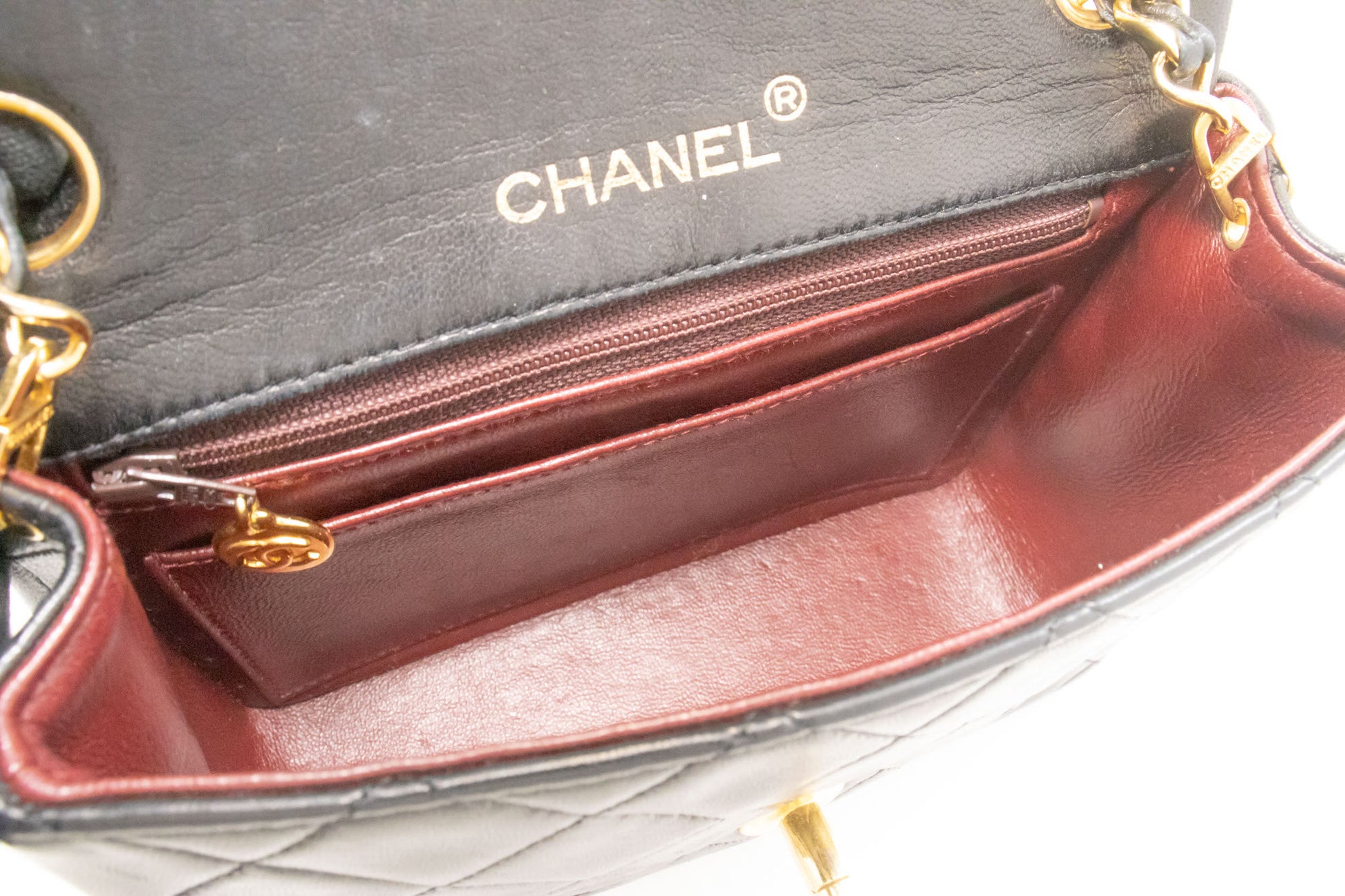 CHANEL Mini Square Kleine Kettentasche Umhängetasche Schwarz Lammfell ag7 hannari-shop