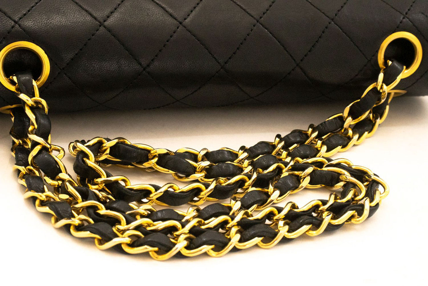 CHANEL Classic Double Flap 9" Kettentasche aus schwarzem Lammleder ak5 hannari-shop