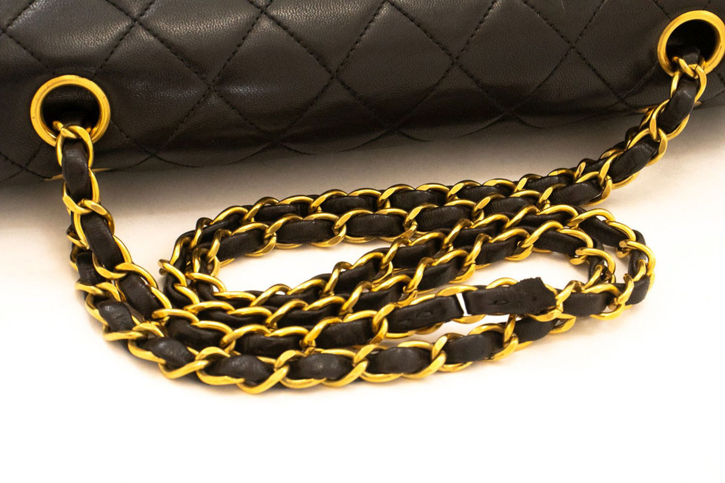 CHANEL Classic Double Flap 10" Kettentasche aus schwarzem Lammleder ak4 hannari-shop