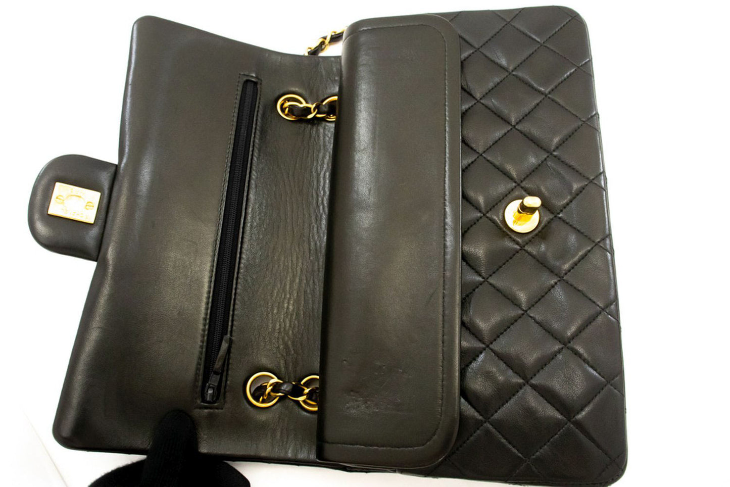 CHANEL Classic Double Flap 10" Kettentasche aus schwarzem Lammleder ak4 hannari-shop