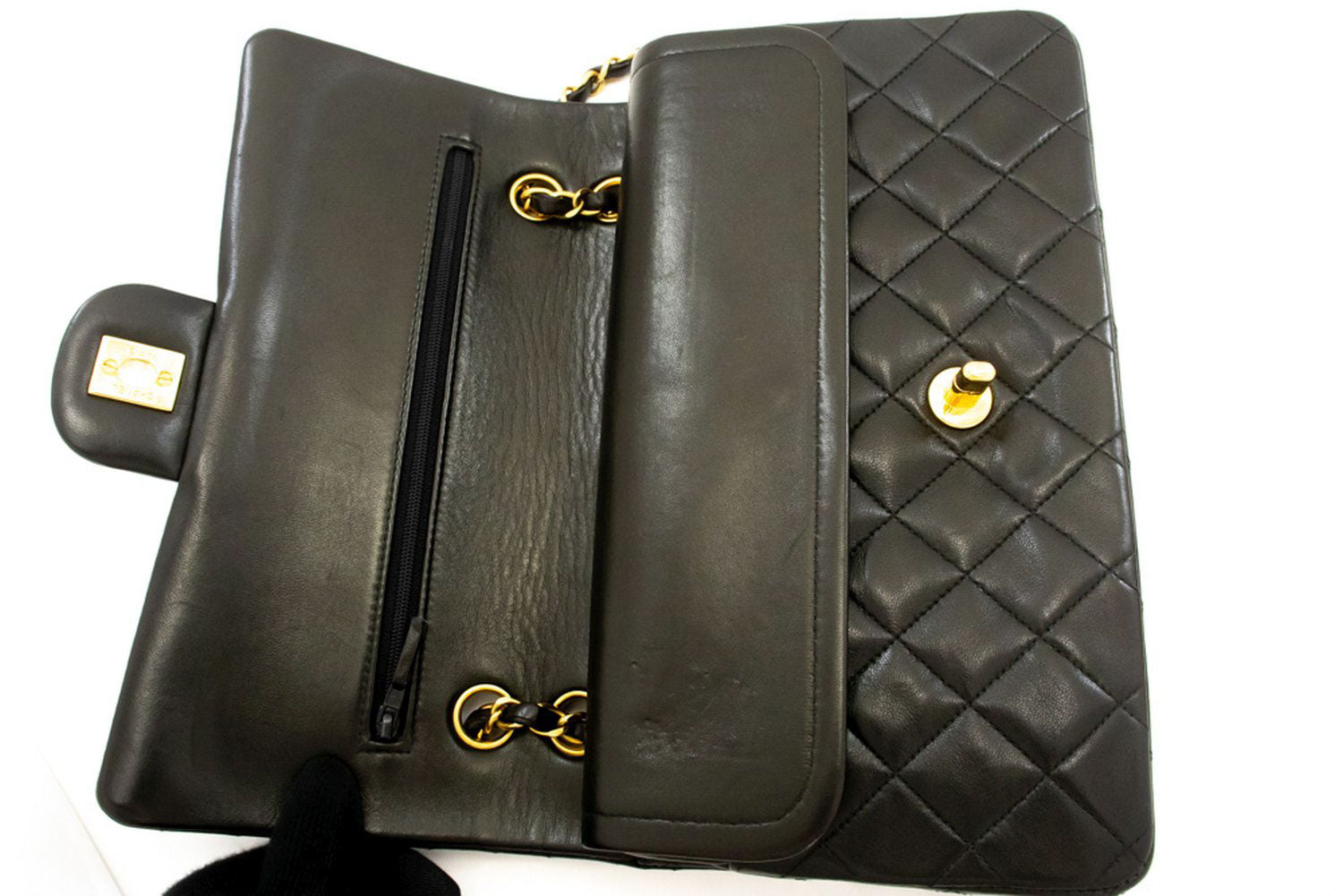 CHANEL Classic Double Flap 10" Kettentasche aus schwarzem Lammleder ak4 hannari-shop