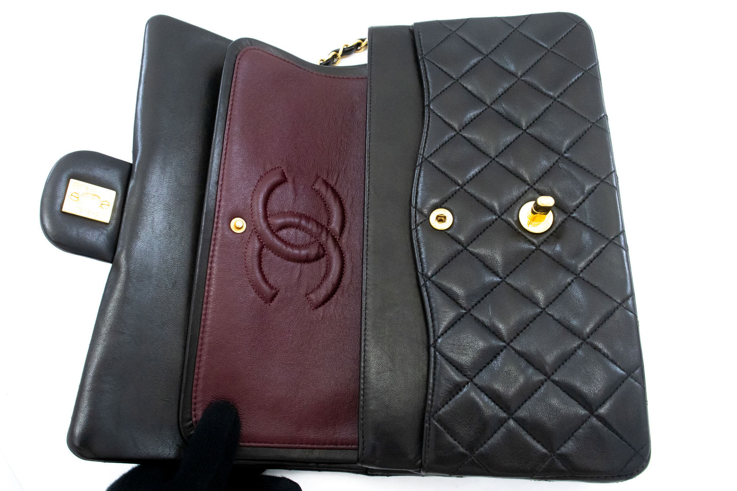CHANEL Classic Double Flap 10" Kettentasche aus schwarzem Lammleder ak4 hannari-shop