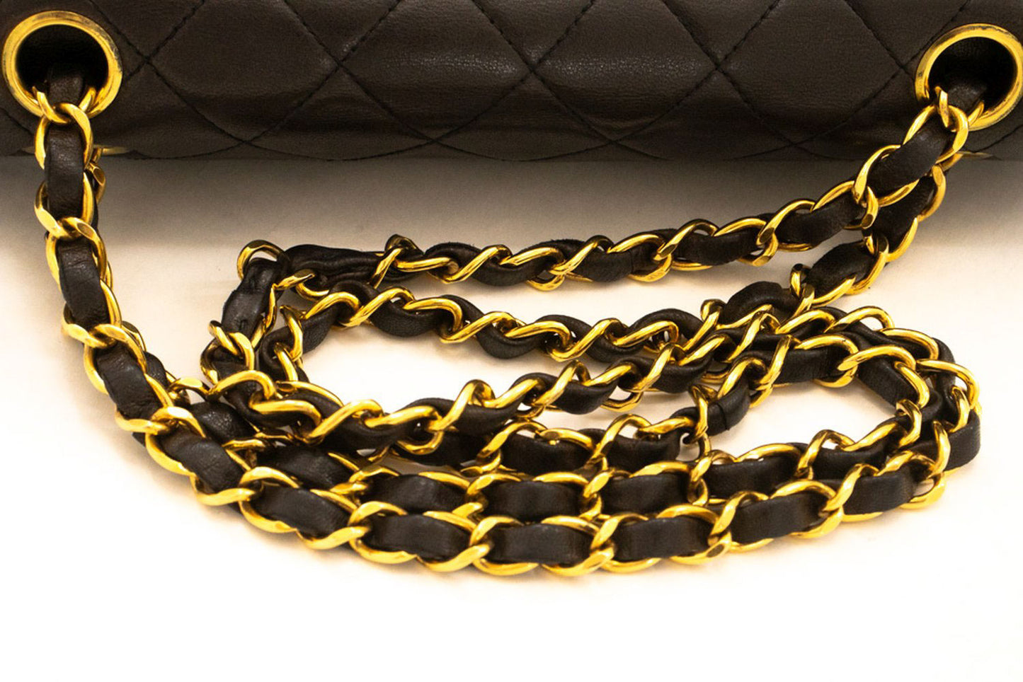 CHANEL Classic Double Flap 9" Chain Schultertasche Schwarz Lammleder ai7 hannari-shop