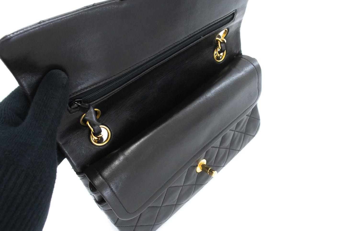CHANEL Classic Double Flap 9" Chain Schultertasche Schwarz Lammleder ai7 hannari-shop