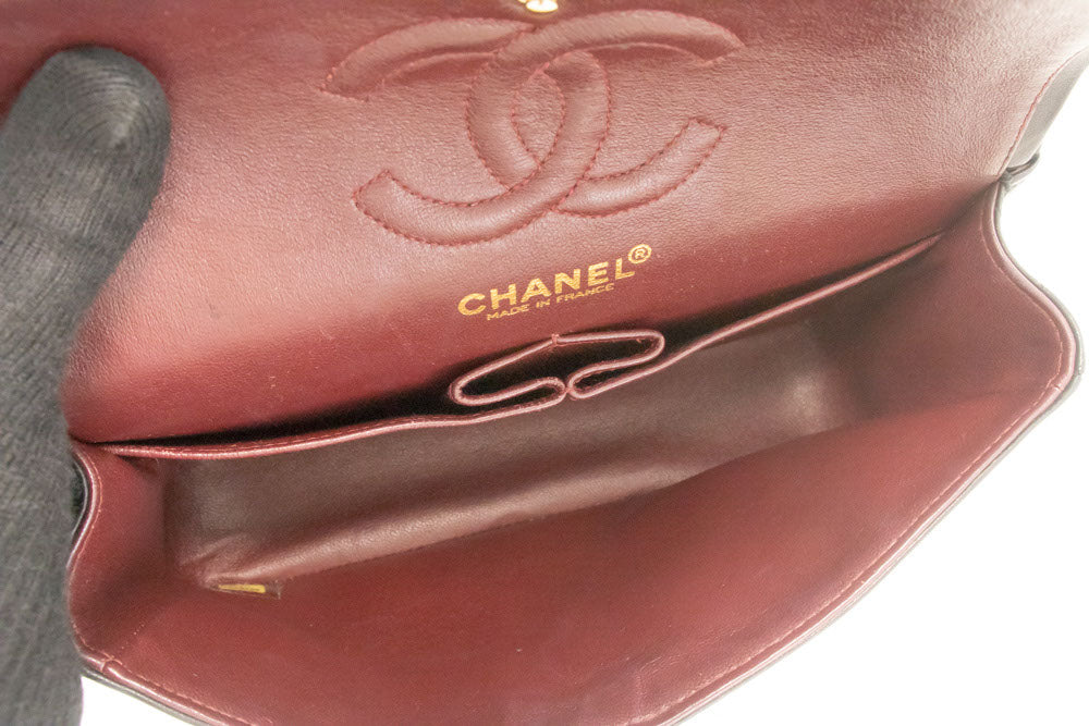 CHANEL Classic Double Flap 9" Chain Schultertasche Schwarz Lammleder ai6 hannari-shop