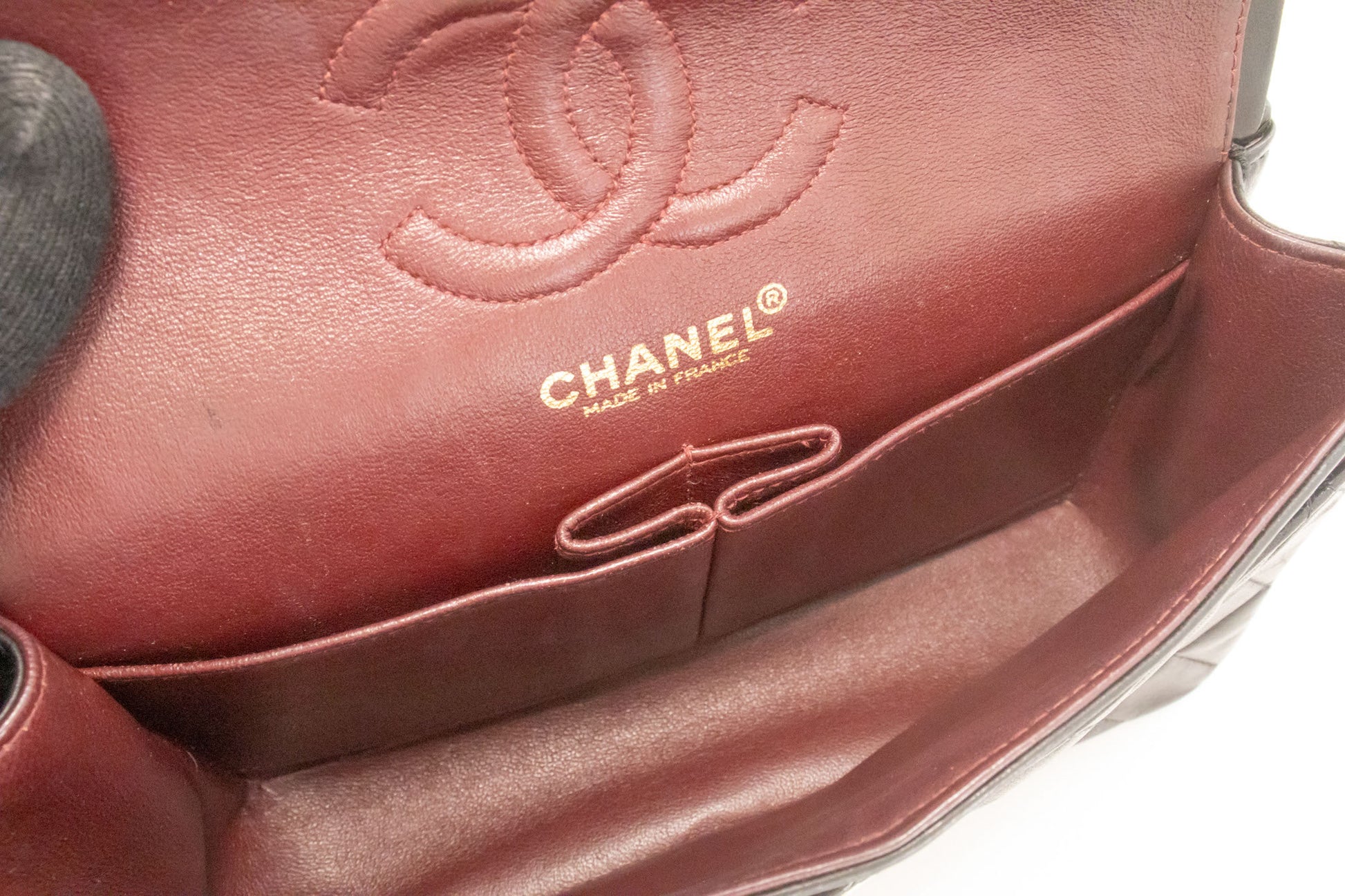 CHANEL Classic Double Flap 9" Chain Schultertasche Schwarz Lammleder ai6 hannari-shop