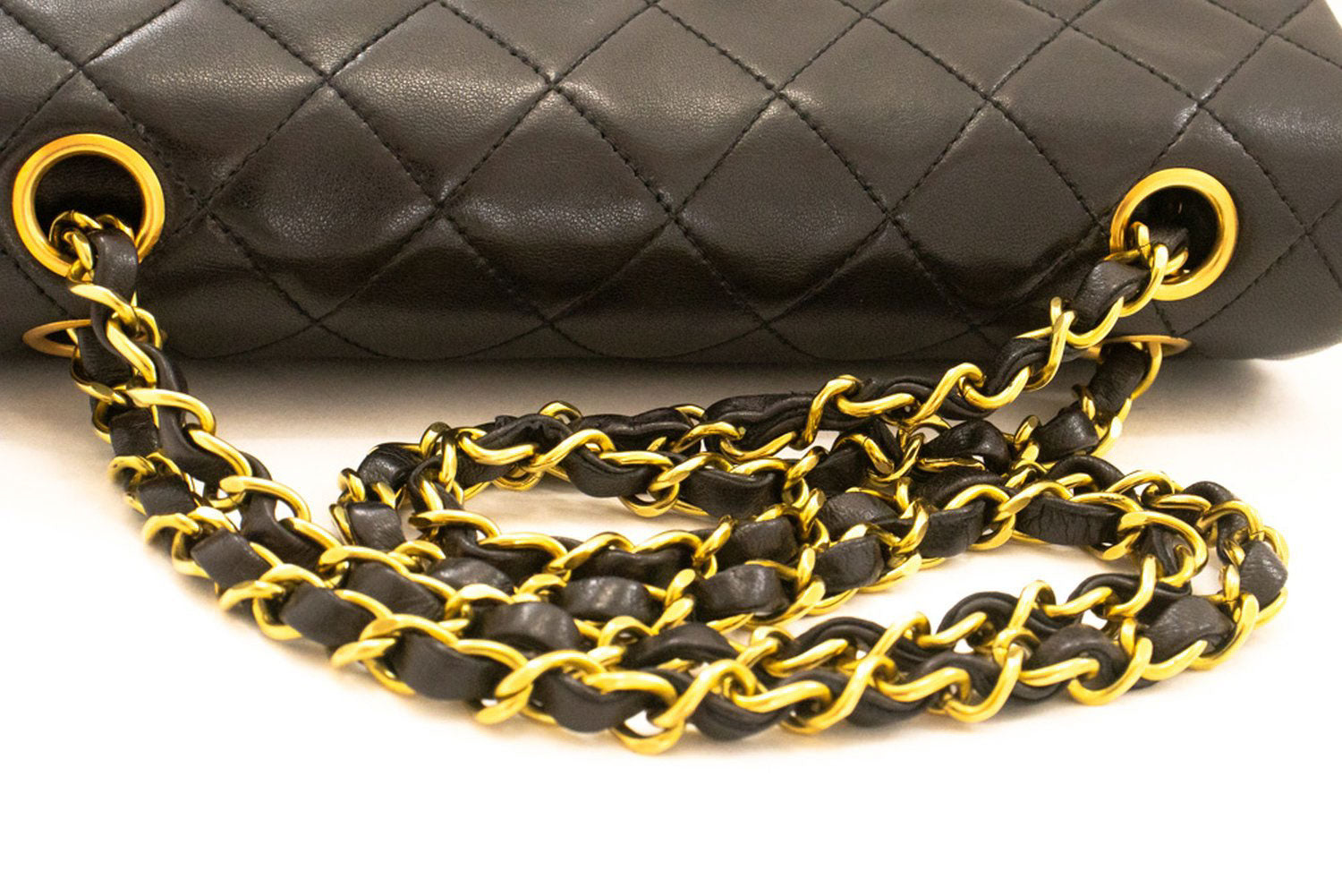 CHANEL Classic Double Flap 9" Schultertasche mit Kette Schwarz Lammleder ai4 hannari-shop