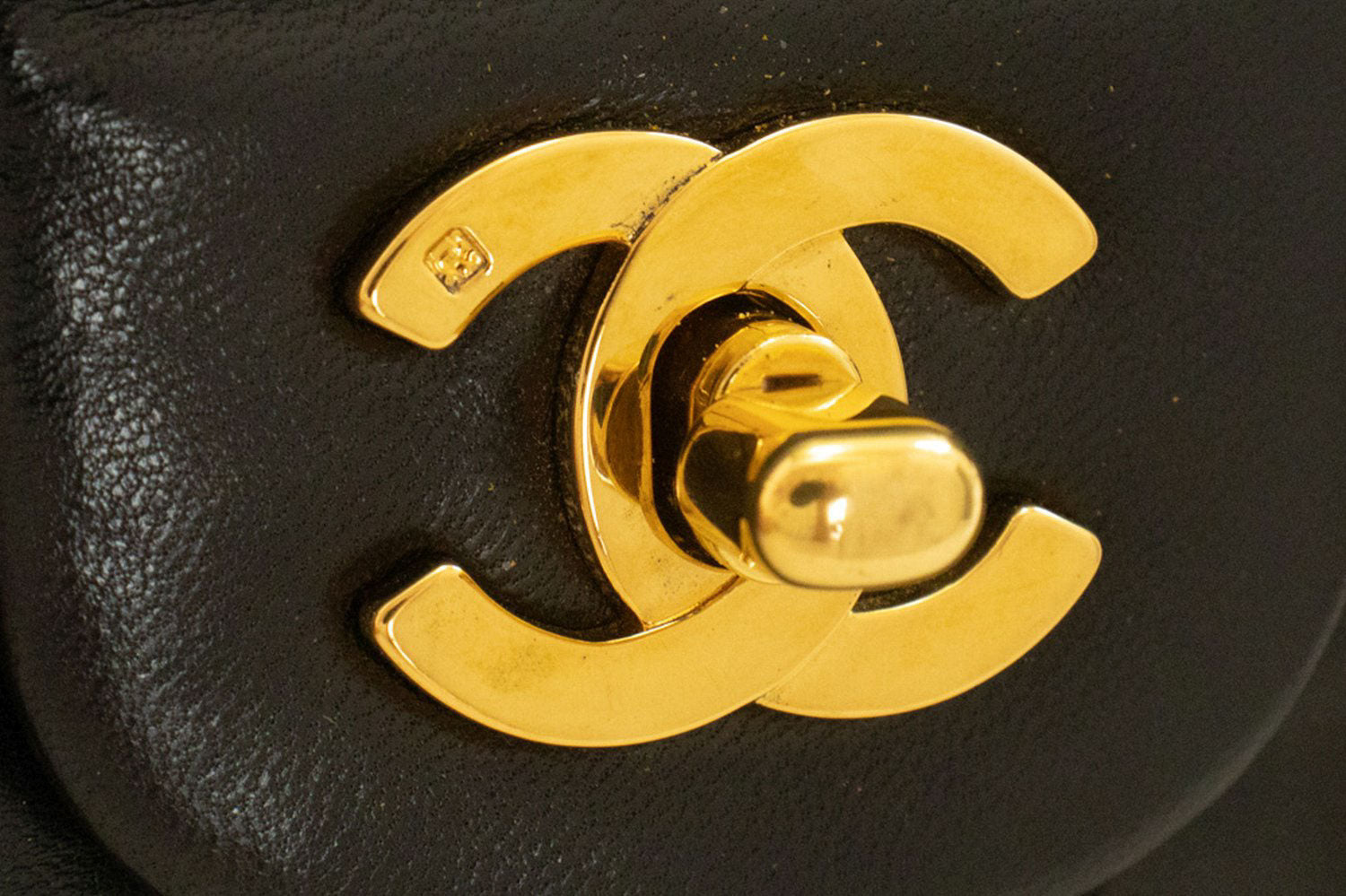CHANEL Classic Double Flap 9" Chain Schultertasche Schwarz Lammleder ah3 hannari-shop