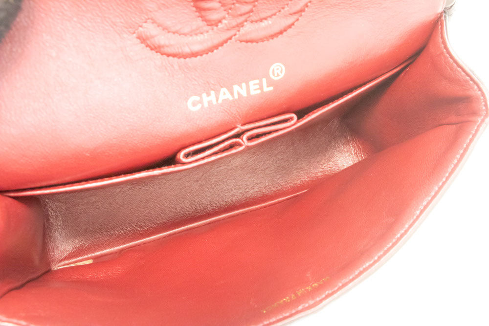 CHANEL Classic Double Flap 9" Chain Schultertasche Schwarz Lammleder ah3 hannari-shop