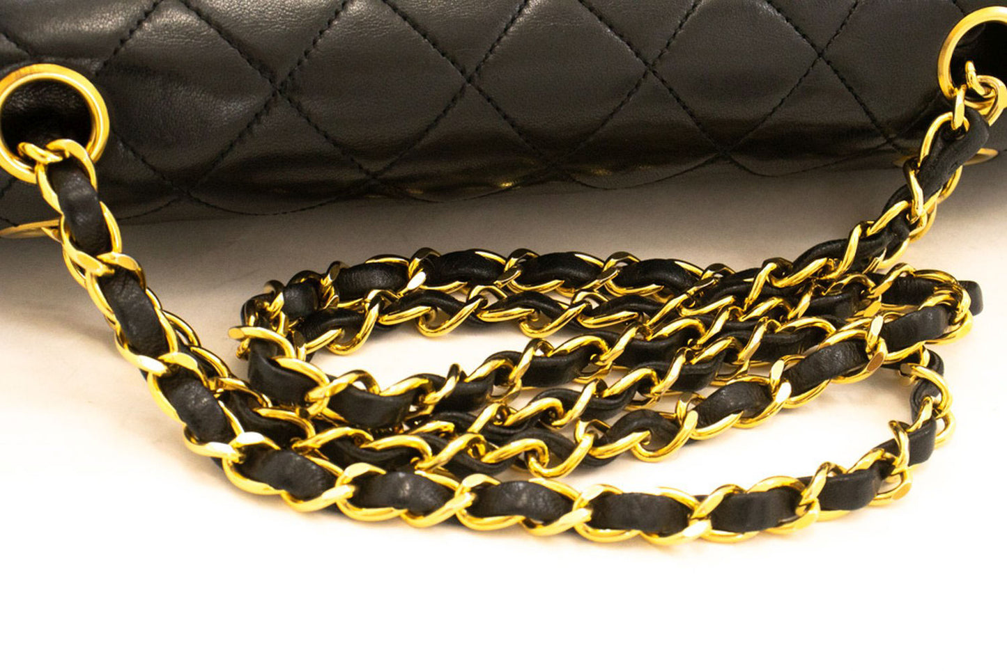 CHANEL Classic Double Flap 10" Kettenschultertasche Schwarz Lammleder ah7 hannari-shop