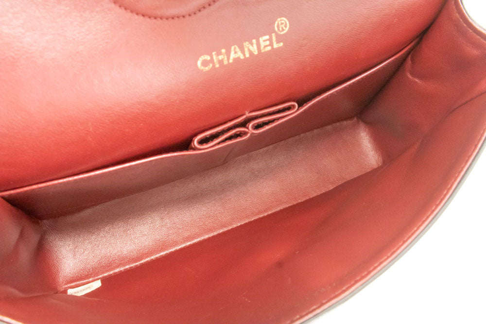CHANEL Classic Double Flap 10" Kettenschultertasche Schwarz Lammleder ah7 hannari-shop