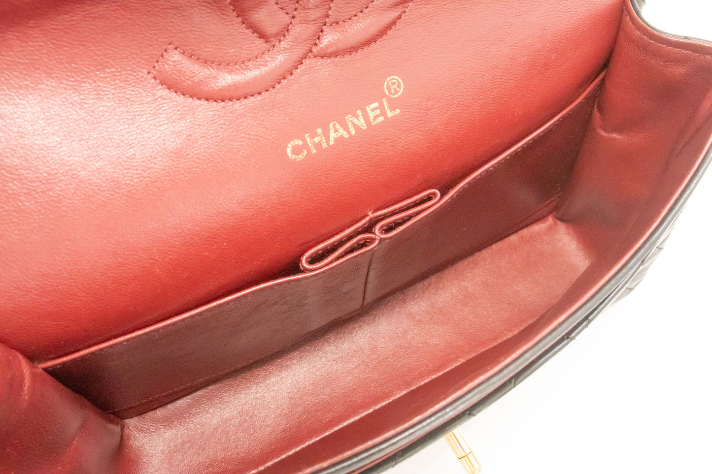 CHANEL Classic Double Flap 10" Kettenschultertasche Schwarz Lammleder ah7 hannari-shop