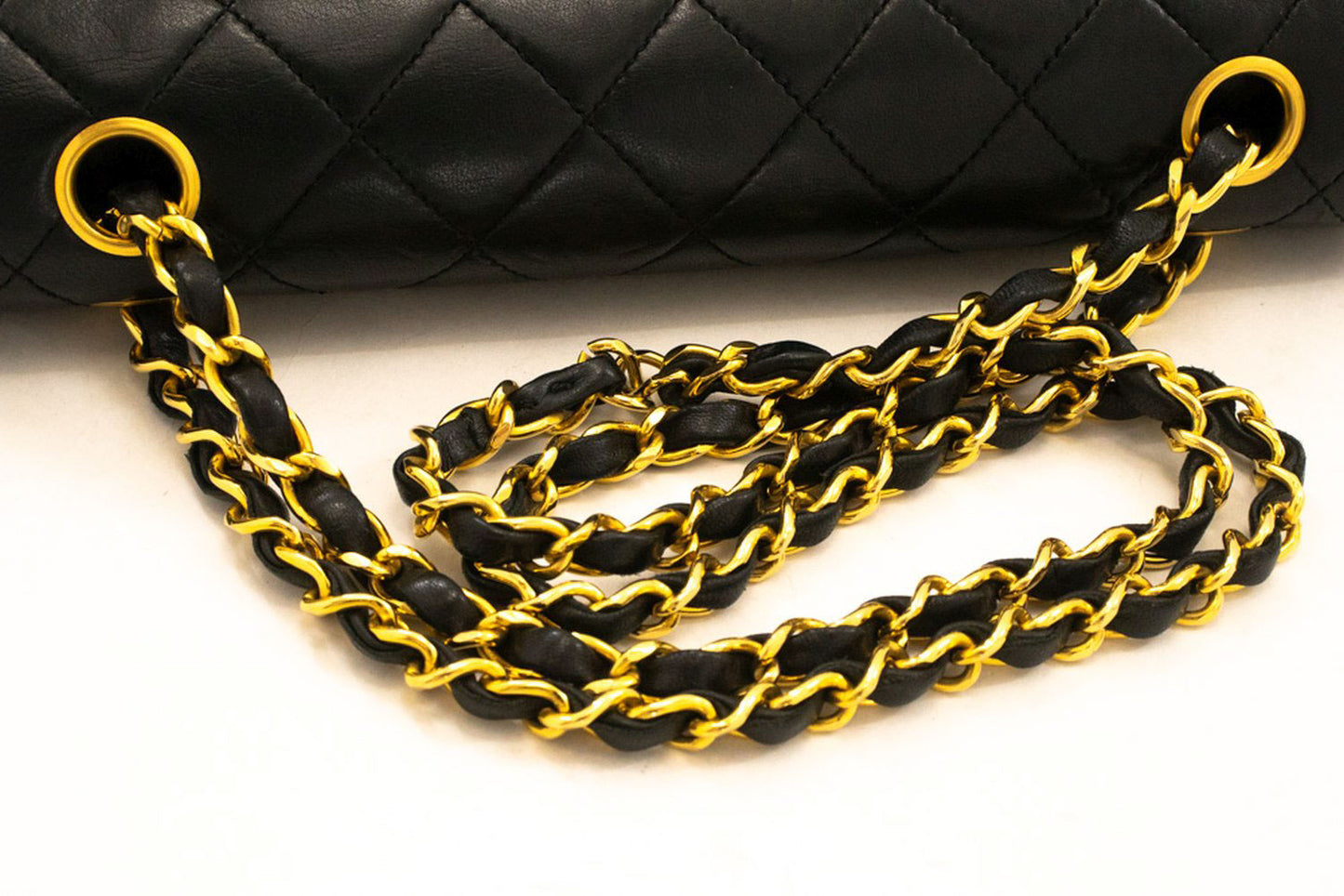 CHANEL Classic Double Flap Square Chain Shoulder Bag Black Lamb ah5 hannari-shop