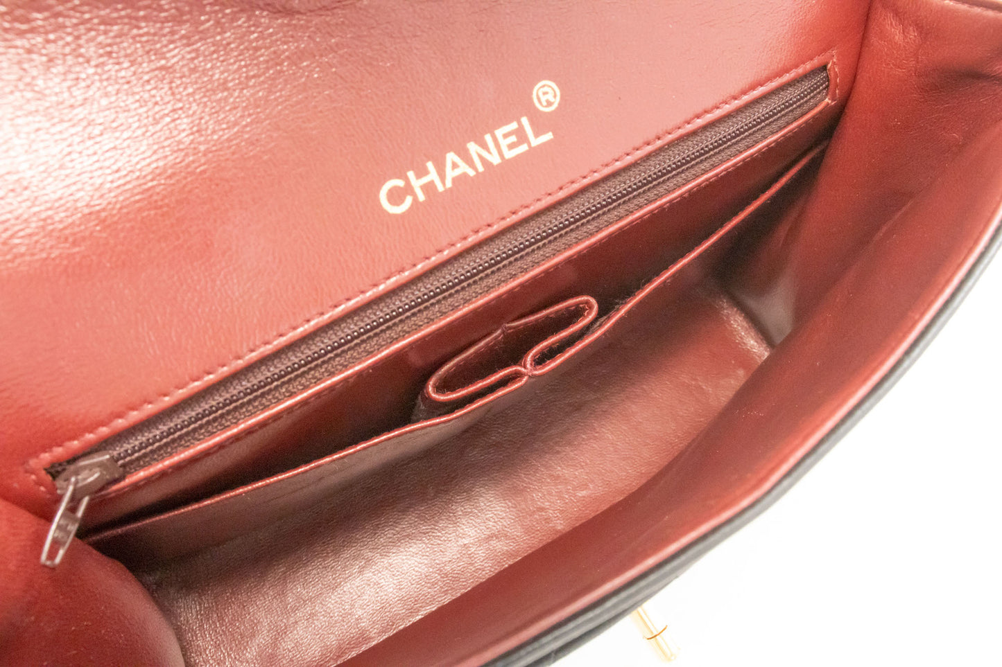 CHANEL Classic Double Flap Square Chain Shoulder Bag Black Lamb ah5 hannari-shop