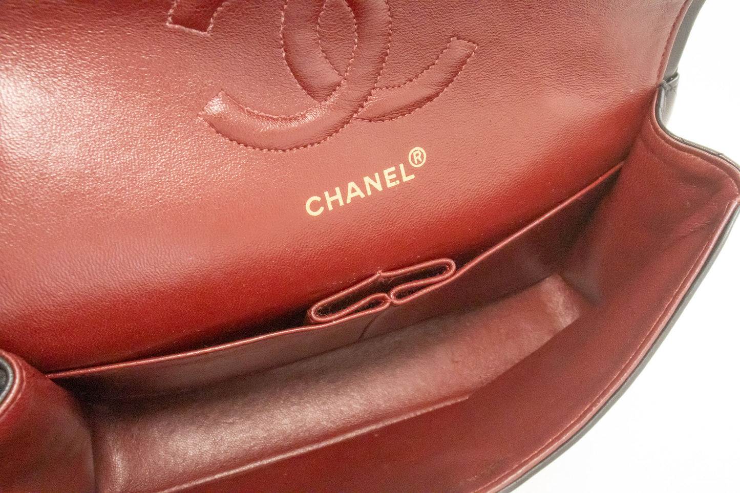 CHANEL Classic Double Flap 10" Kettenschultertasche Schwarz Lammleder aj9 hannari-shop