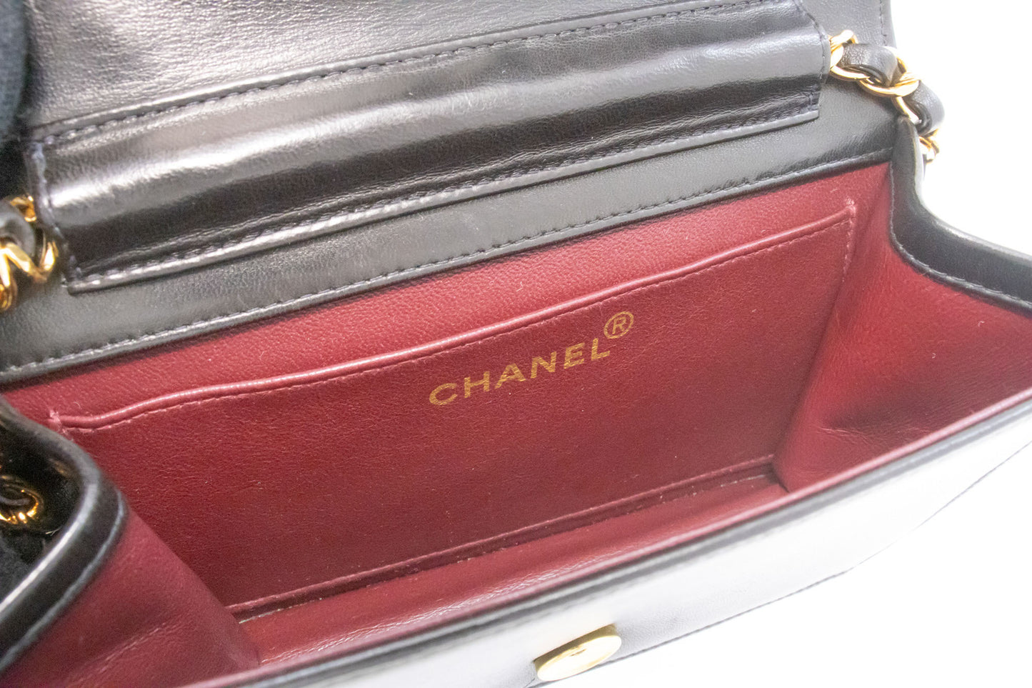 CHANEL Full Flap Small Chain Shoulder Bag Clutch Black Quilted aj2 hannari-shop