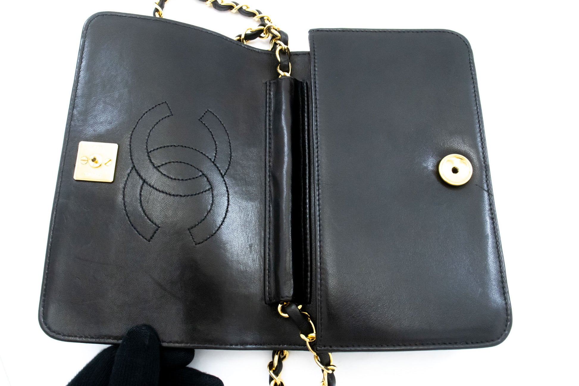 CHANEL Full Flap Small Chain Shoulder Bag Clutch Black Quilted aj2 hannari-shop