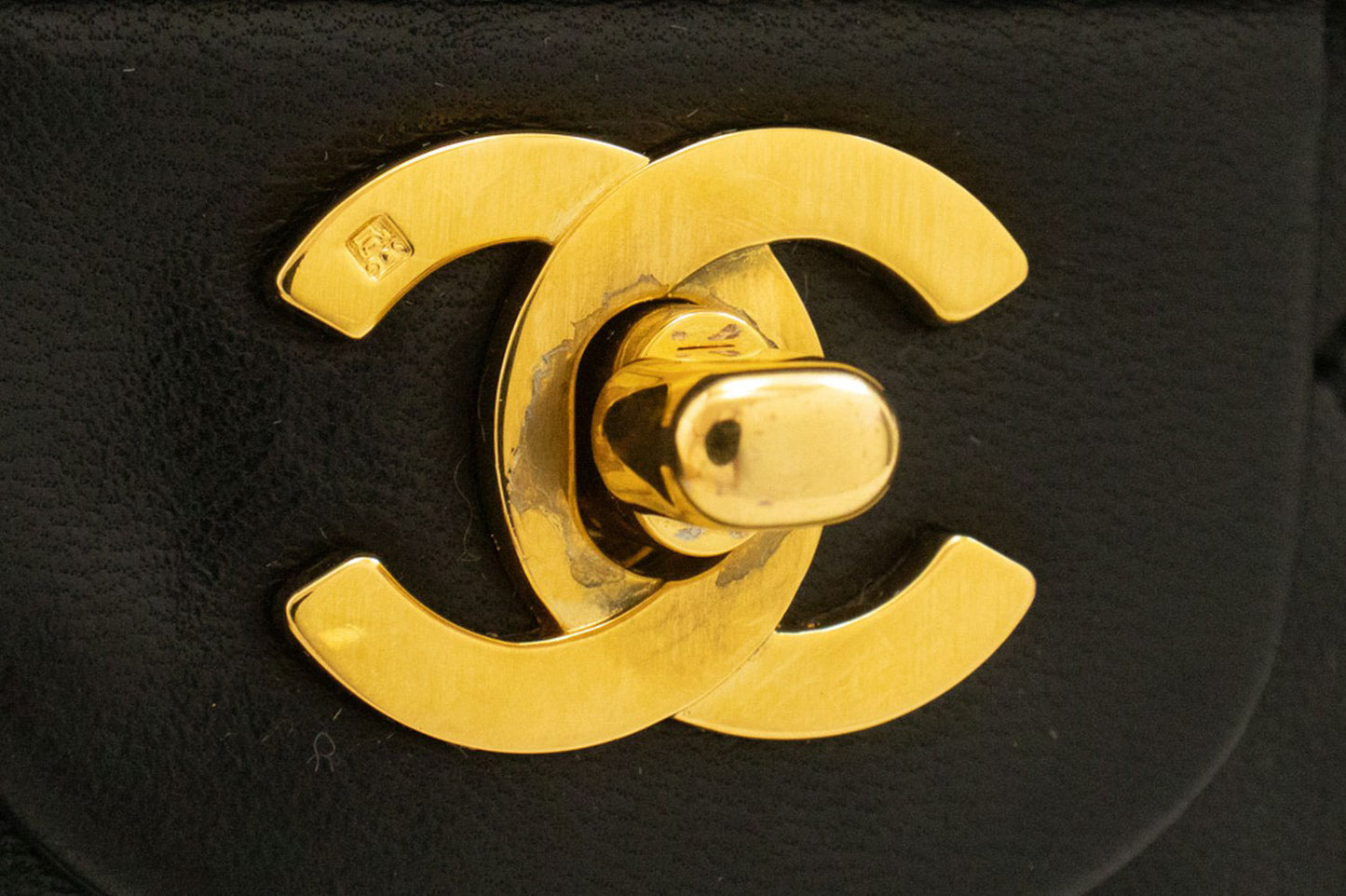 CHANEL Classic Double Flap 9" Kettenschultertasche Schwarz Lammleder aj4 hannari-shop