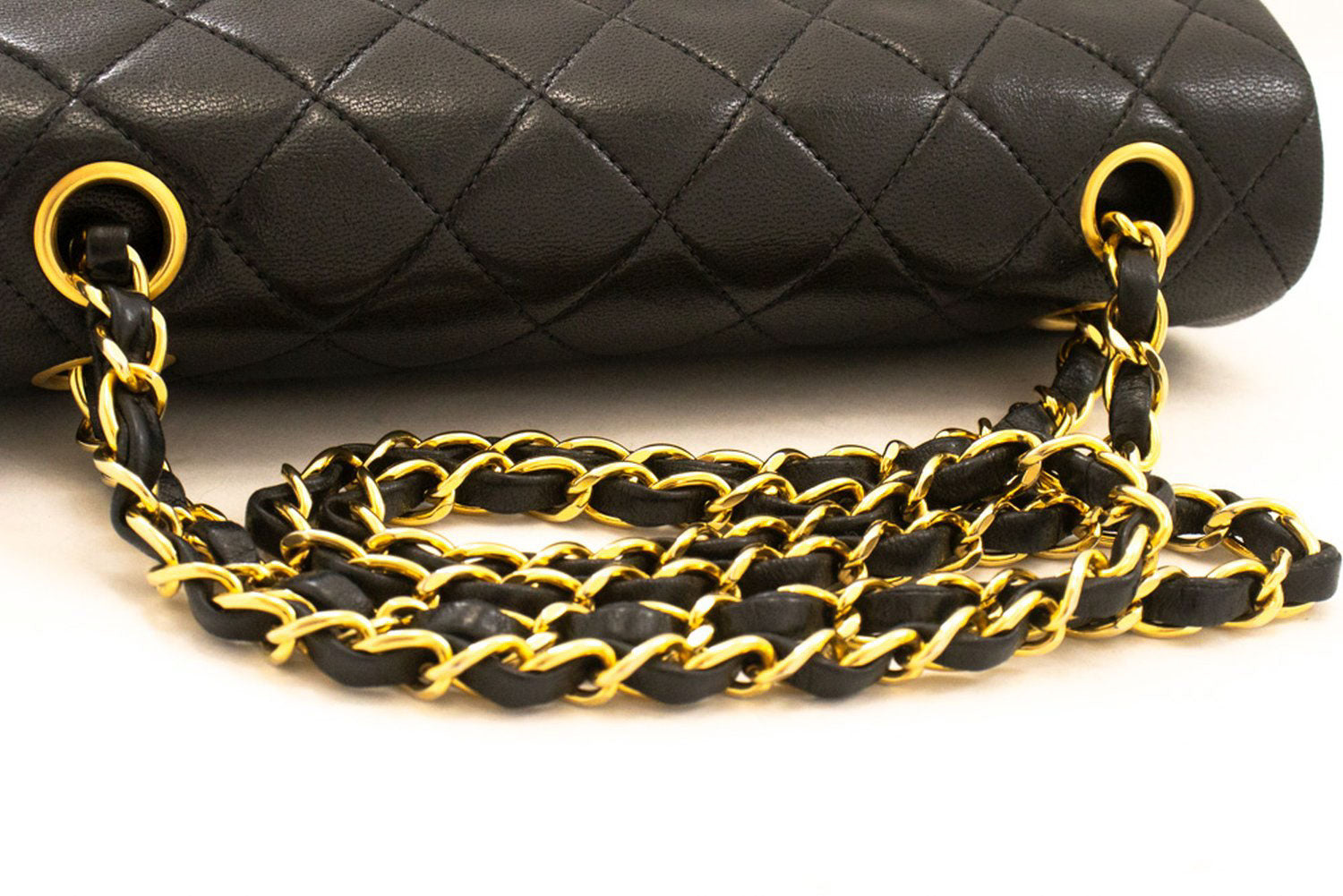 CHANEL Classic Double Flap 9" Kettenschultertasche Schwarz Lammleder aj4 hannari-shop