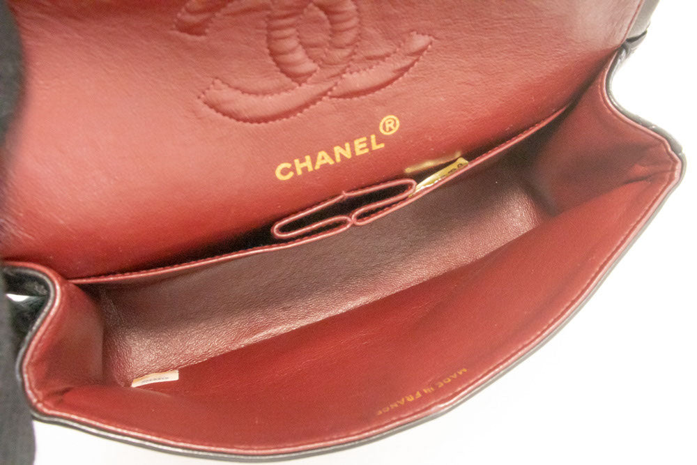 CHANEL Classic Double Flap 9" Kettenschultertasche Schwarz Lammleder aj4 hannari-shop