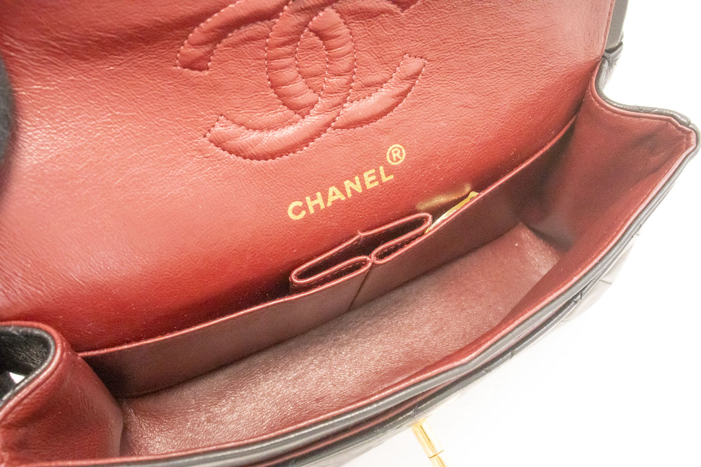CHANEL Classic Double Flap 9" Kettenschultertasche Schwarz Lammleder aj4 hannari-shop
