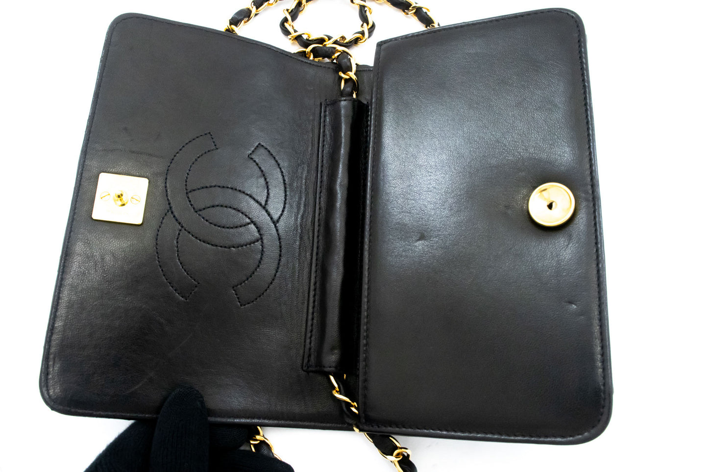 CHANEL Full Flap Small Chain Shoulder Bag Clutch Black Quilted aj1 hannari-shop