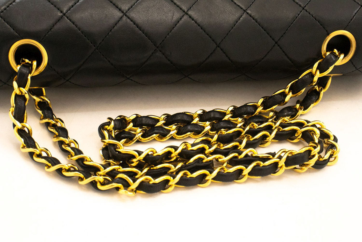 CHANEL Classic Double Flap 10" Kettenschultertasche Schwarz Lammleder aj5 hannari-shop