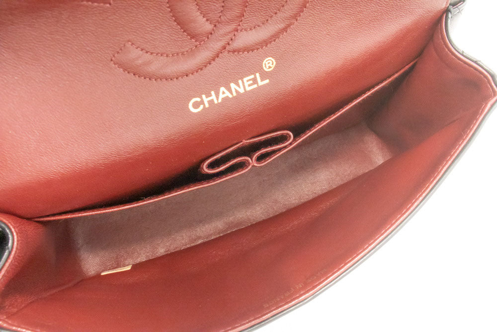 CHANEL Classic Double Flap 10" Kettenschultertasche Schwarz Lammleder aj5 hannari-shop