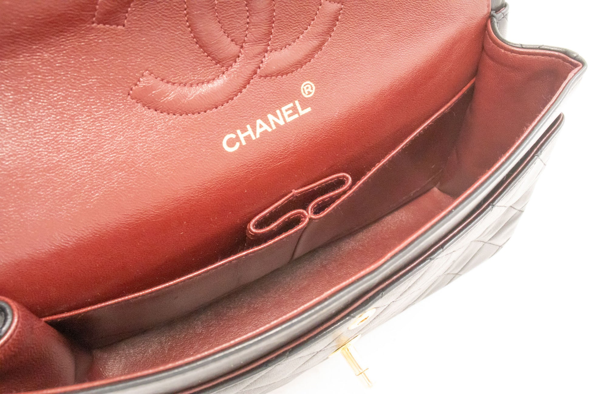 CHANEL Classic Double Flap 10" Kettenschultertasche Schwarz Lammleder aj5 hannari-shop
